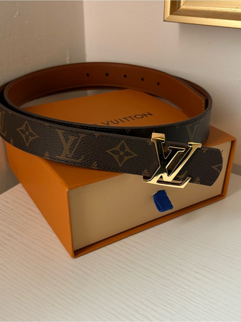 Louis Vuitton Brown Monogram Leather Belt with Gold LV Buckle - Picture 2 of 7